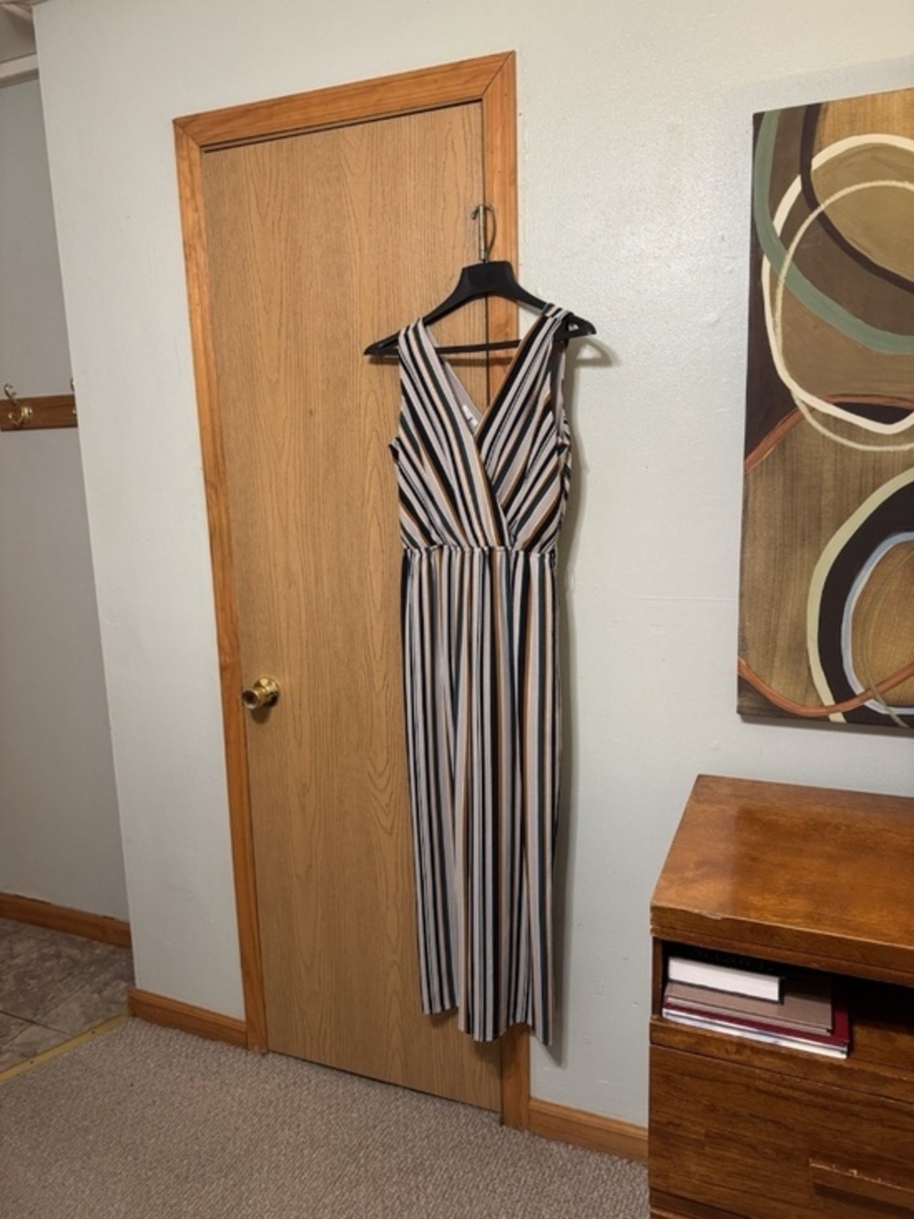 Maurices Medium Multi-Color w/Stripes V-Neck Sleeveless Belted Jumpsuit - EUC